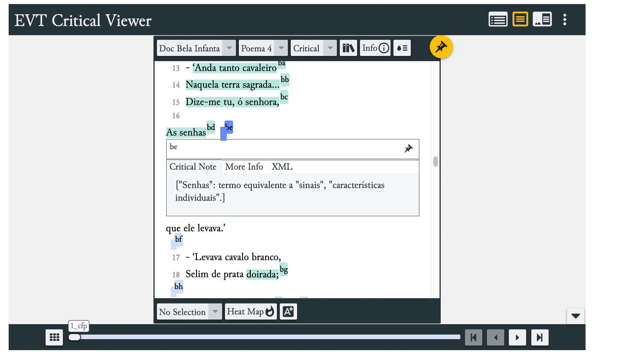 Displaying a philological note in a critical edition